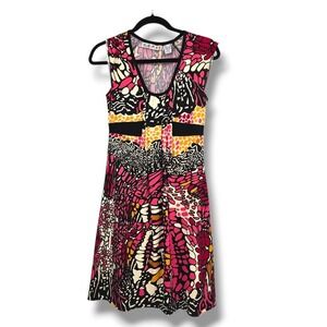 Blue Plate Pink Butterfly Print Sleeveless Dress Y2k Vibrant Retro Design‎ Small